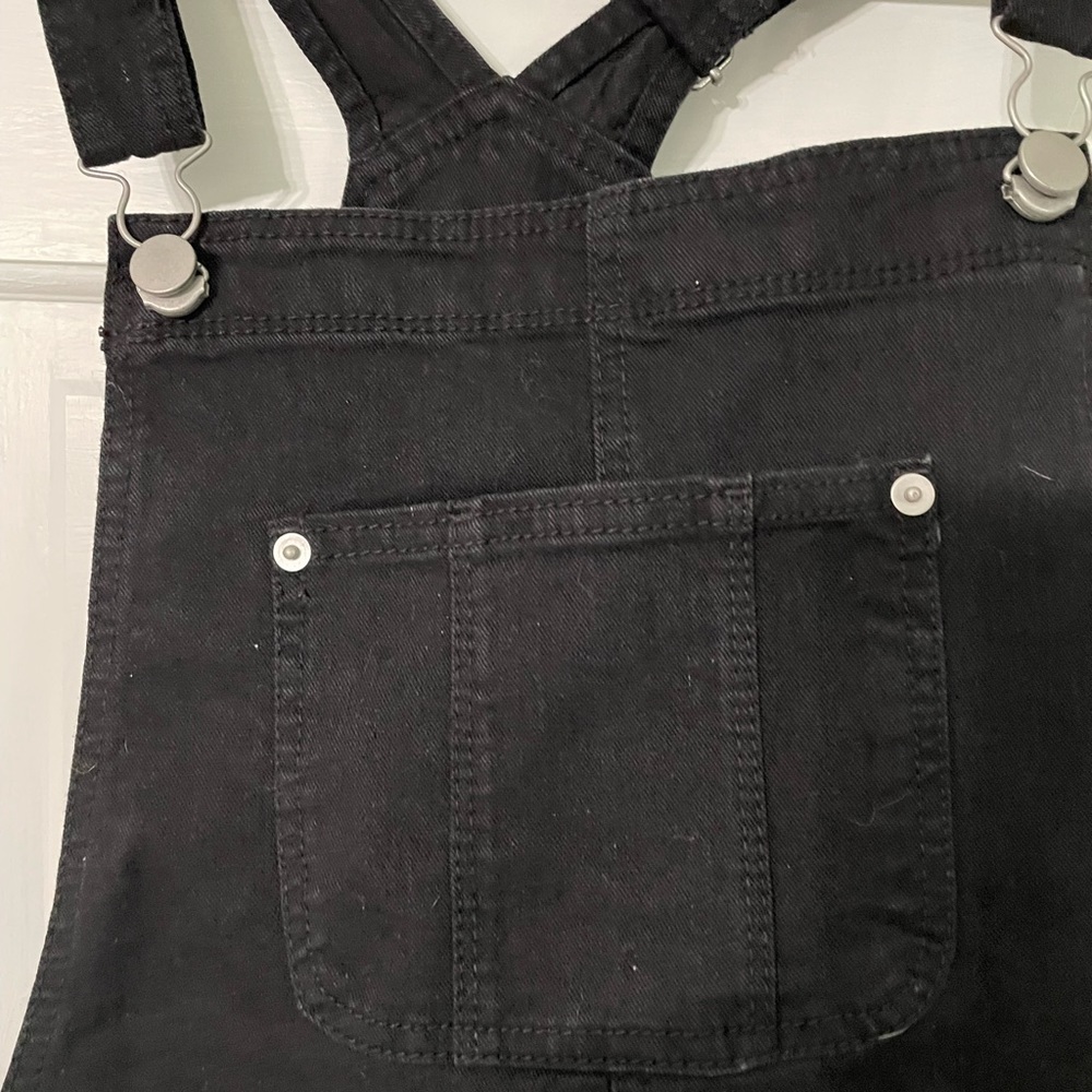 Black denim short overalls